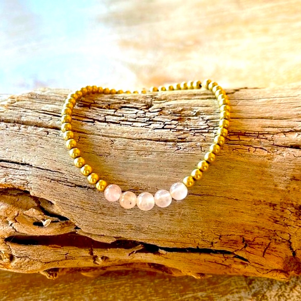 Handmade gold filled bead + rose quartz bead stretch bracelet
Add to your stack!